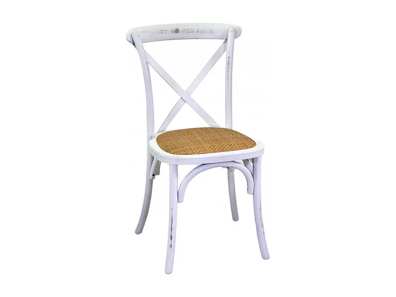 Sedia legno cross bianco antico seduta intreccio impilabile cm 50x50h46,5/88