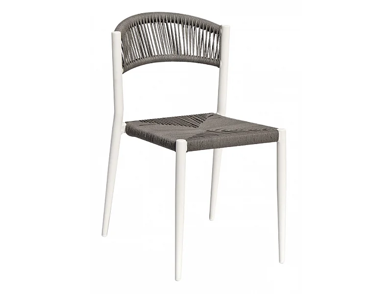 Set Di 2 Sedie Milano Contract Senza Braccioli In Alluminio Bianco E Corda Grigia Moia
