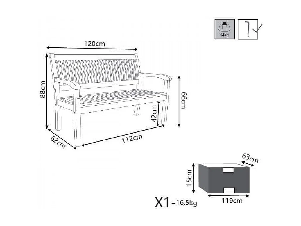 Panca in Legno di Acacia massiccio 2 Posti