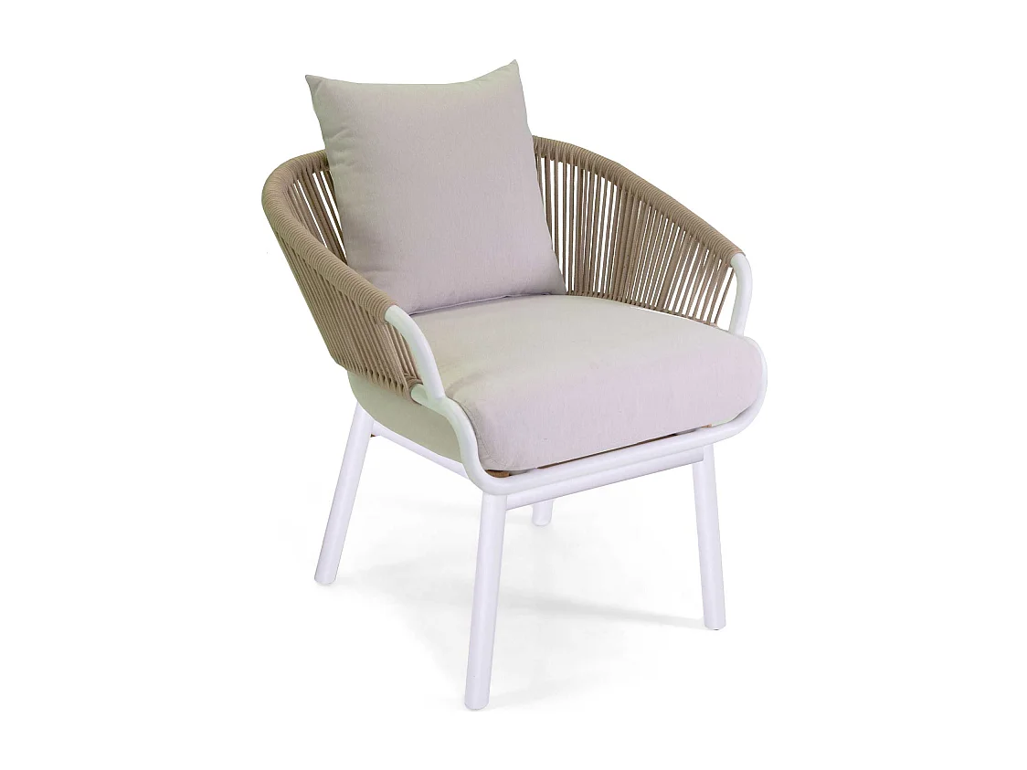 Poltrona alluminio Honolulu bianco con cuscini crema cm 62x67,5h80