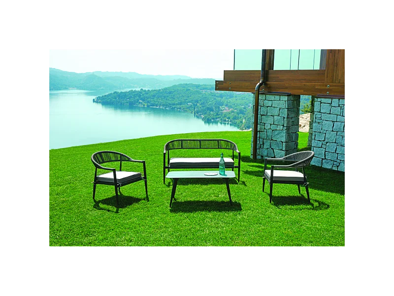 Salotto Milano In Alluminio Antracite + Seduta E Schienale In Wicker Grigio Moia