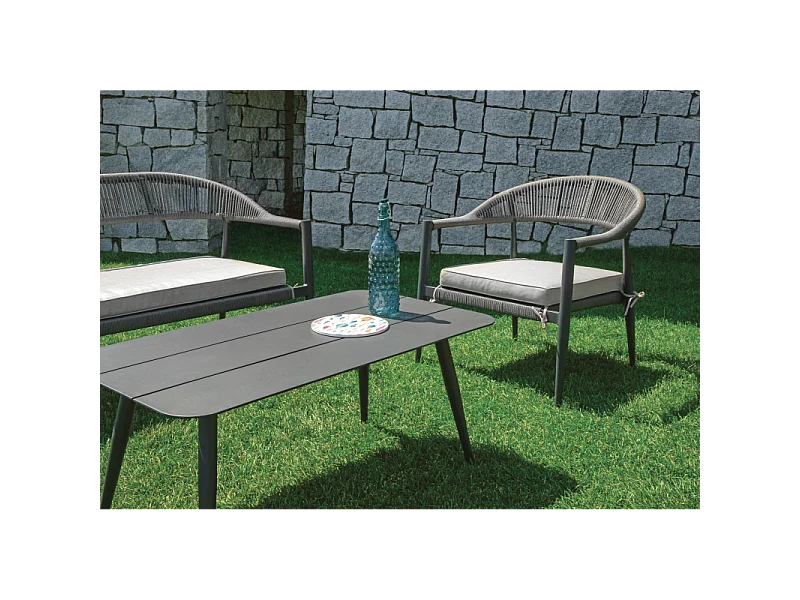 Salotto Milano In Alluminio Antracite + Seduta E Schienale In Wicker Grigio Moia