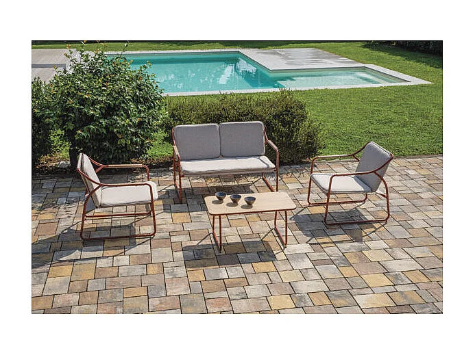 Conjunto de jardín moderno 2 sillones, sofá y mesa Tinos - Rojo