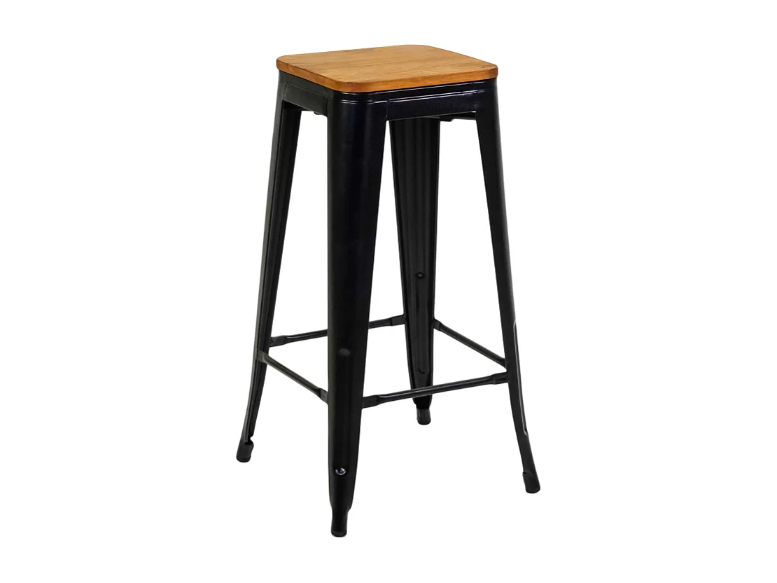 Sgabello ferro New Bristol nero seduta legno cm 42x42h76