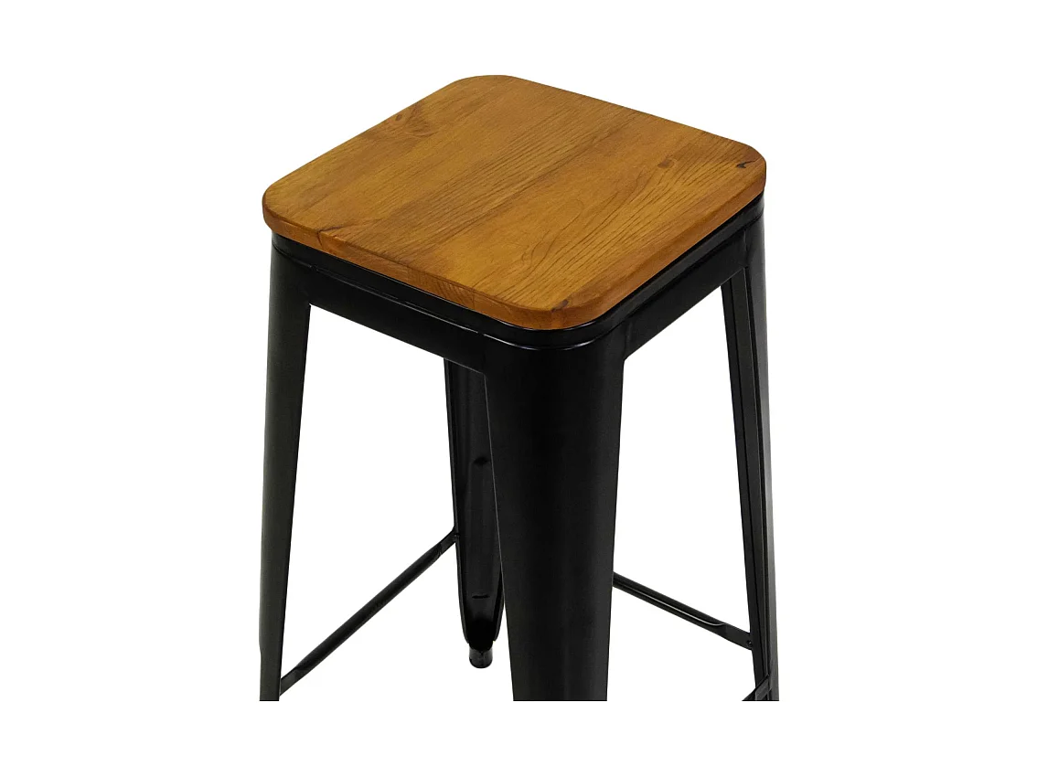 Sgabello ferro New Bristol nero seduta legno cm 42x42h76