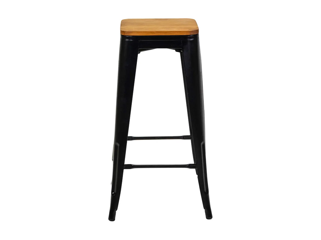 Sgabello ferro New Bristol nero seduta legno cm 42x42h76