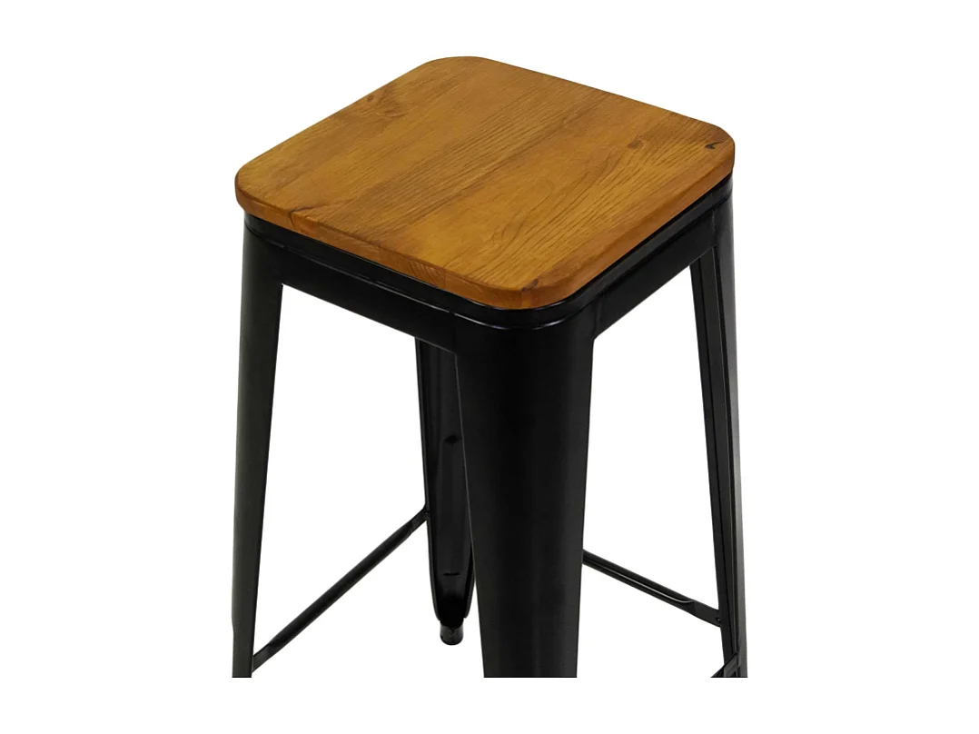 Sgabello ferro New Bristol nero seduta legno cm 42x42h76