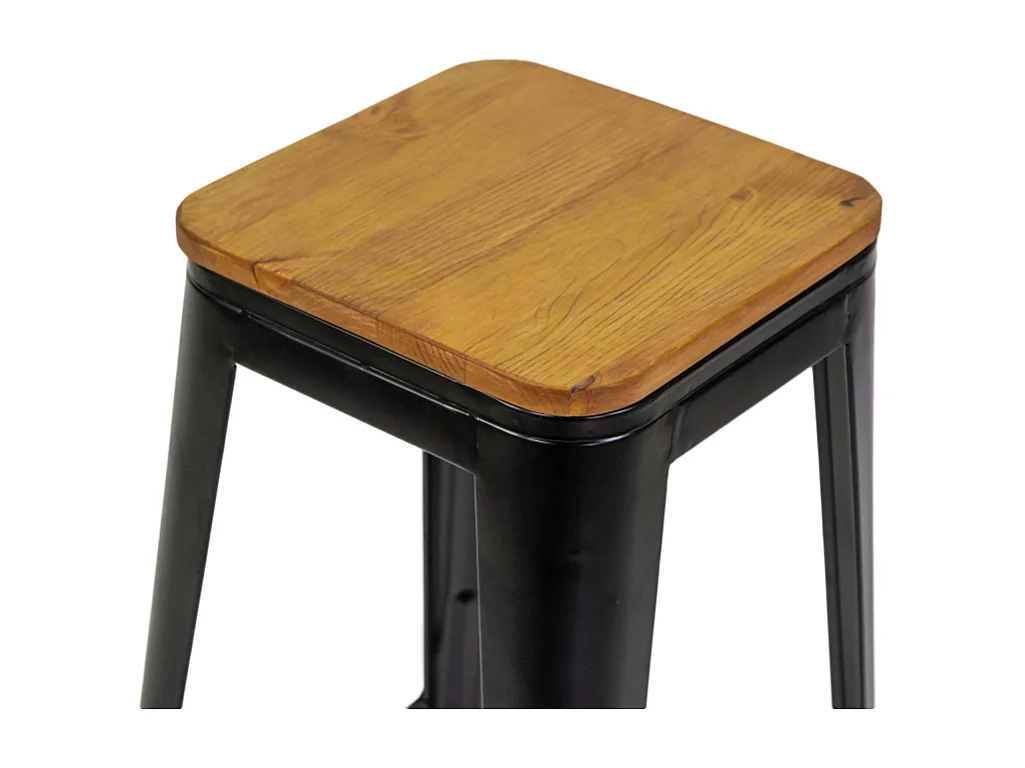 Sgabello ferro New Bristol nero seduta legno cm 42x42h76