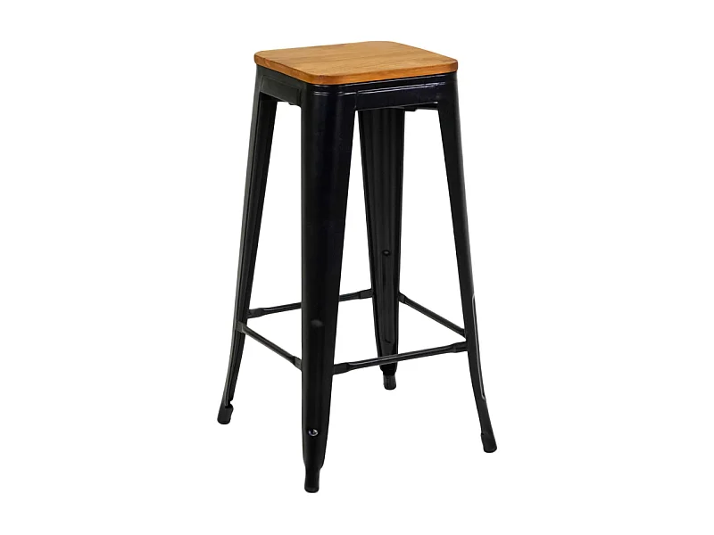 Sgabello ferro New Bristol nero seduta legno cm 42x42h76