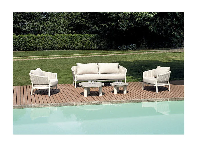 Salotto Port Grimaud In Alluminio Bianco + Imbottitura Grigia Moia