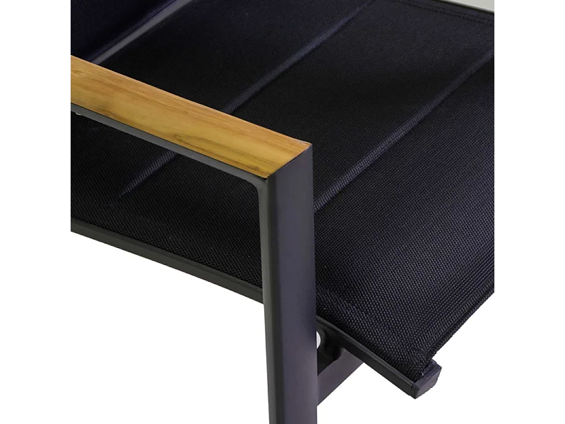Poltrona alluminio Rachel nero con textilene nero e teak 56x58h45/88