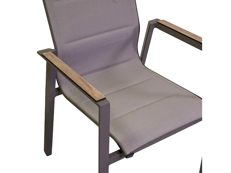 Poltrona alluminio textilene Riverside tortora (bracciolo in hpl) cm 56x66h90