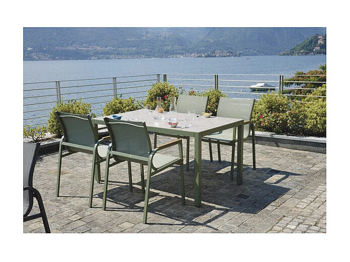 Garten-Set mit Glastisch und 4 Stühlen Tarquinia - Dunkel Grün