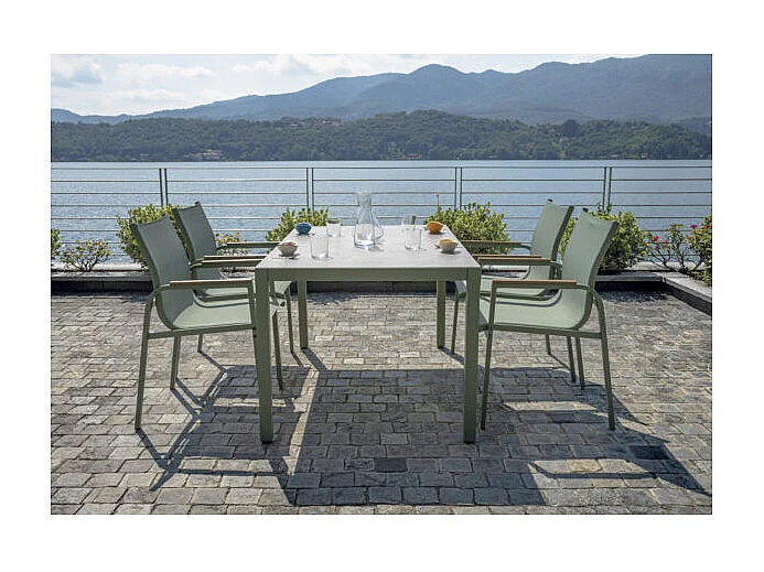 Garten-Set mit Glastisch und 4 Stühlen Tarquinia - Dunkel Grün