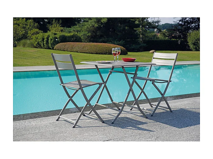 Set Di 2 Sedie Lucca In Alluminio Pieghevole Tortora Moia