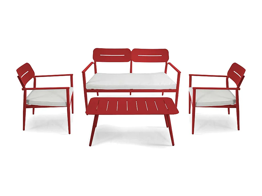 Salotto alluminio Ibiza 2 posti rosso terracotta con cuscini crema