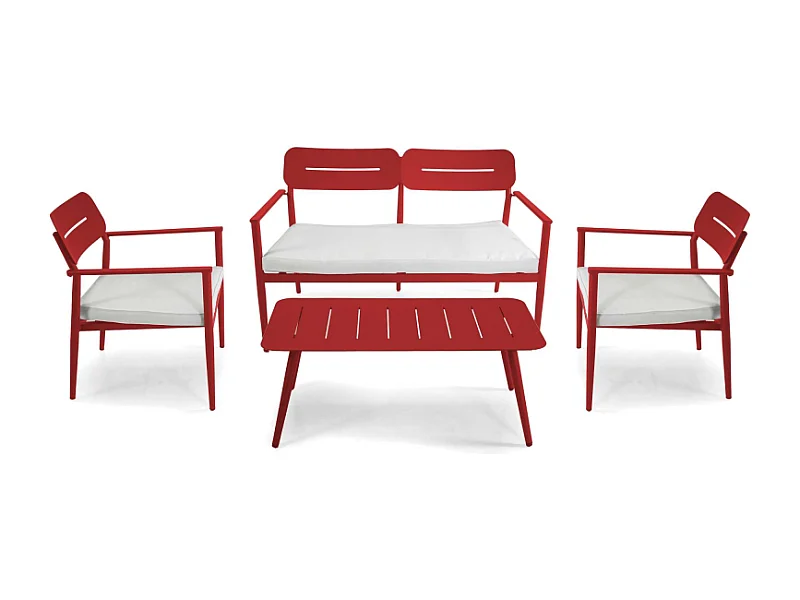 Salotto alluminio Ibiza 2 posti rosso terracotta con cuscini crema