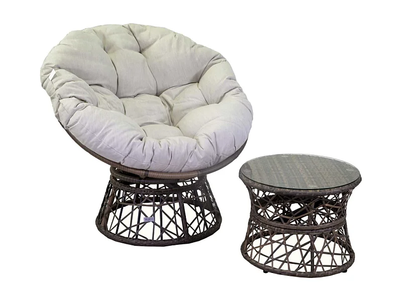 Poltrona alluminio polyrattan Baltimorapapasan con cuscino e tavolino