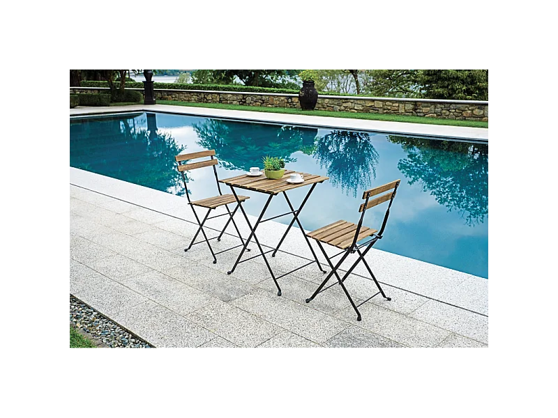 Set Bistrò In Ferro E Acacia Fsc Scura - 2 Sedie E Un Tavolo 55X54 Cm Moia