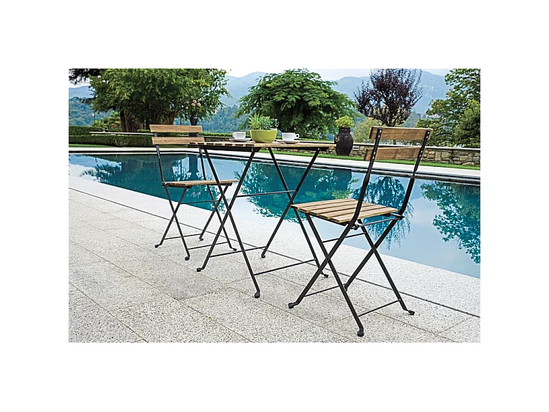 Set Bistrò In Ferro E Acacia Fsc Scura - 2 Sedie E Un Tavolo 55X54 Cm Moia