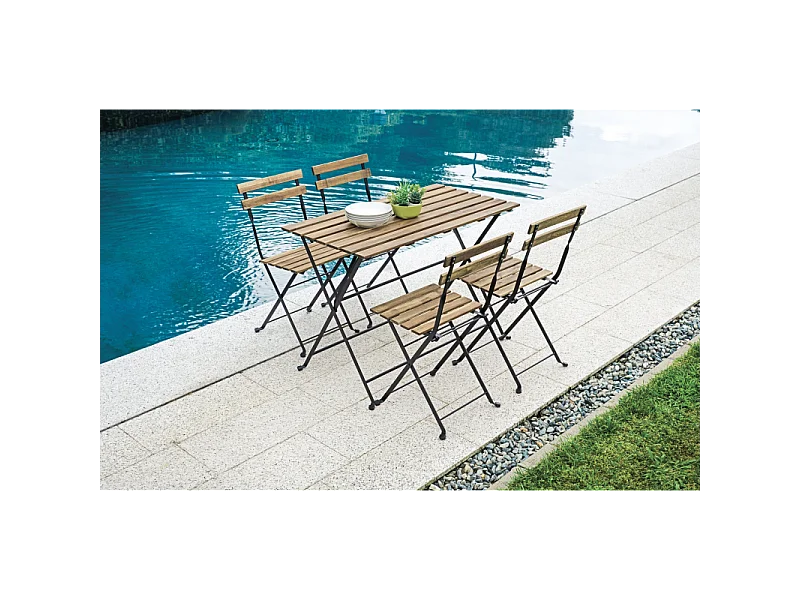 Set Bistrò In Ferro E Acacia Fsc Scura - 4 Sedie E Un Tavolo 100X54 Cm Moia