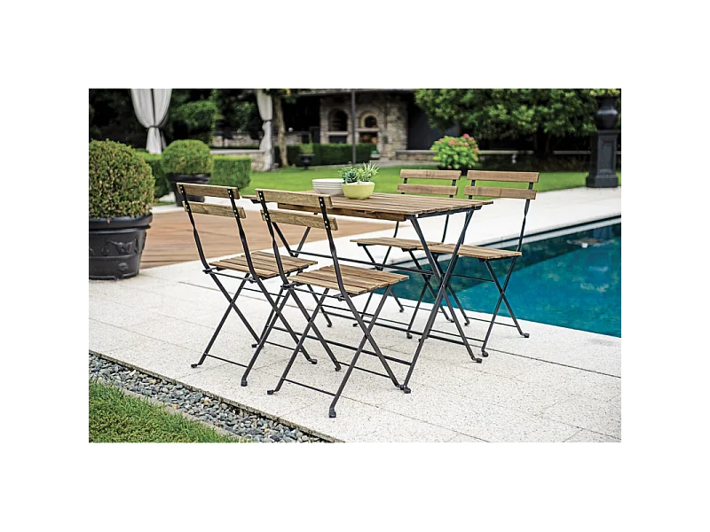 Set Bistrò In Ferro E Acacia Fsc Scura - 4 Sedie E Un Tavolo 100X54 Cm Moia