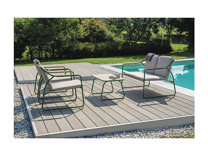 Conjunto de jardín moderno 2 sillones, sofá y mesa Tinos - Verde oscuro
