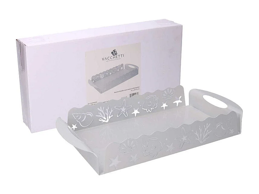 Vassoio metallo mare bianco rettangolare cm 41x20h6