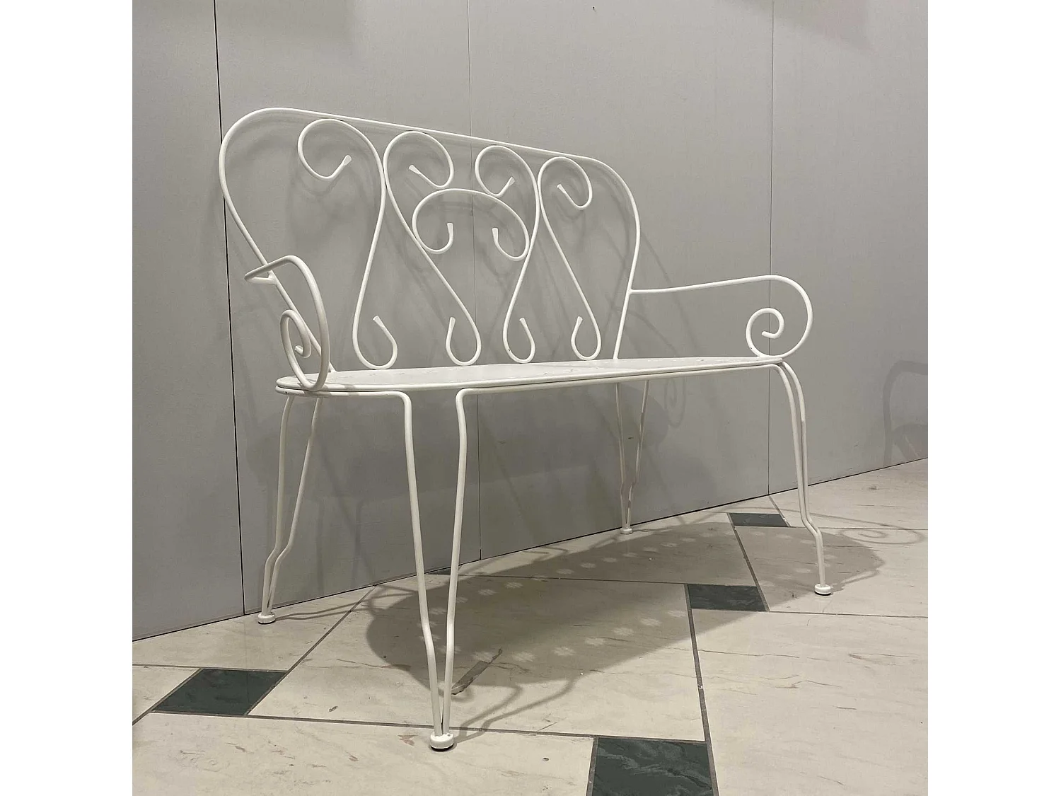 Panchina metallo new old bianco crema cm 105x48h88