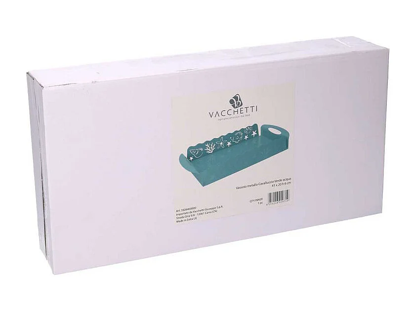 Vassoio metallo cavalluccio verde acquarettangolare cm 41x20h6