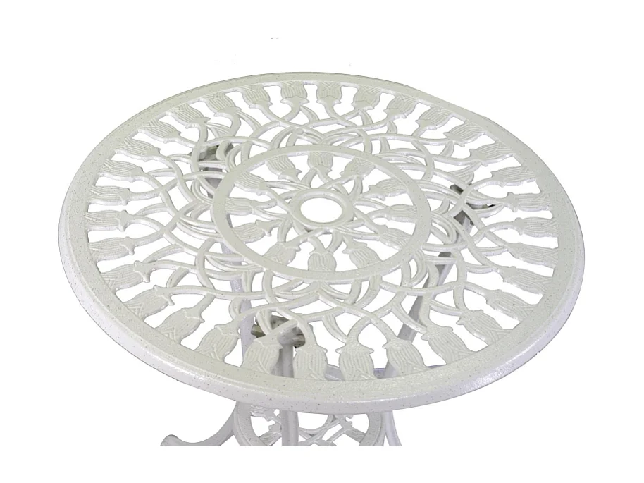 Tavolo alluminio pressofuso Parma bianco anticato tondo con 2 sedie