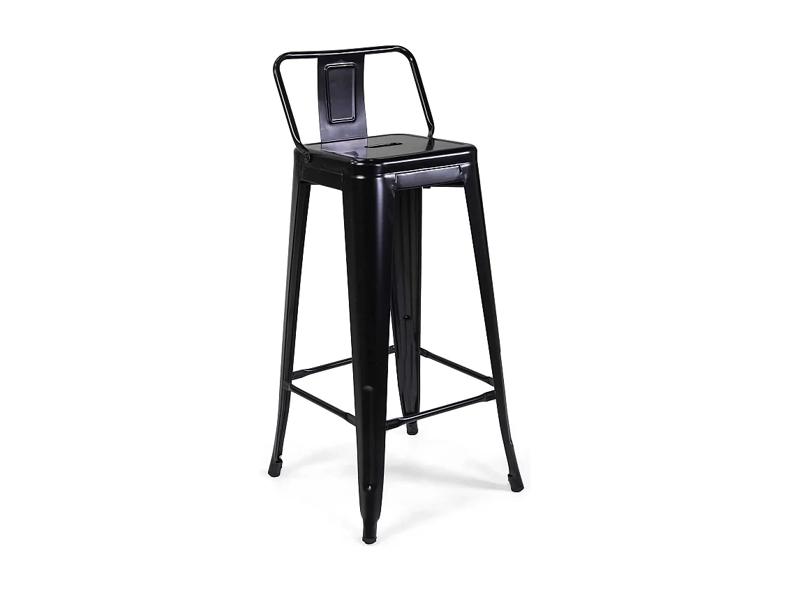 Sgabello ferro new bristol nero con schienale cm 42x42h77/95,5