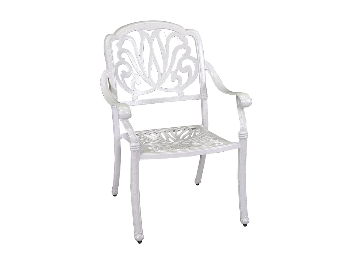 Tavolo alluminio pressofuso Maryland bianco tondo con 4 poltrone con braccioli