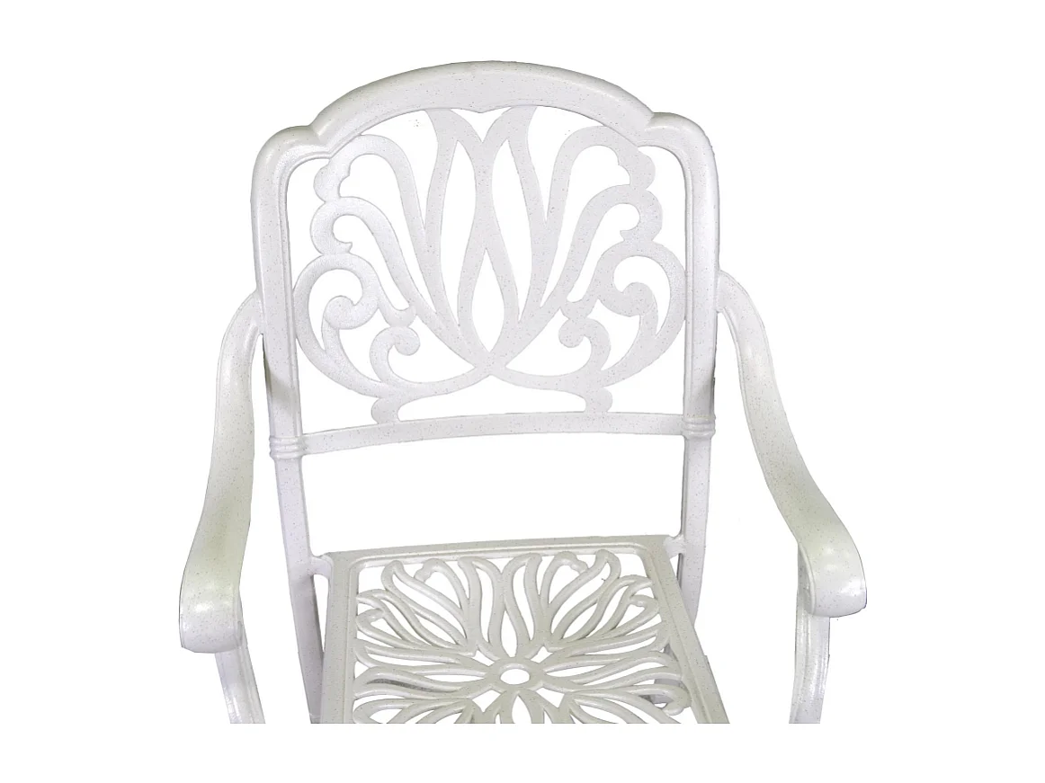 Tavolo alluminio pressofuso Maryland bianco tondo con 4 poltrone con braccioli