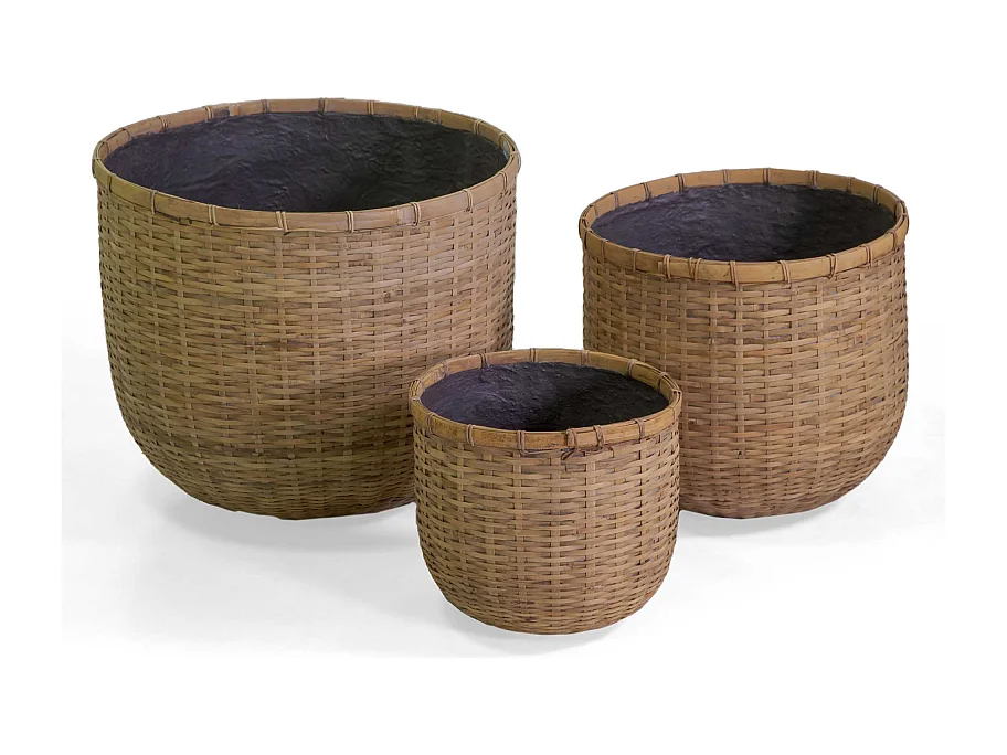 Portavaso cemento bambù 1-3 naturale tondo cm ø49h43