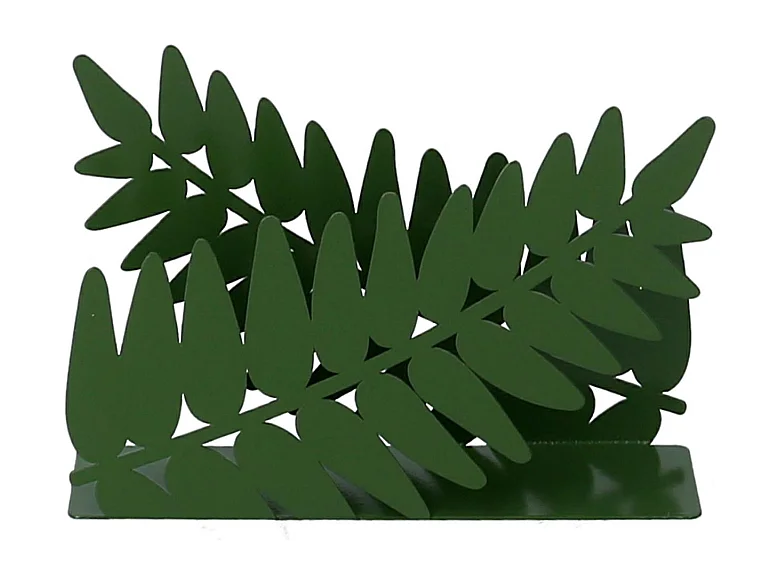 Portatovaglioli metallo foglia alloro verde scuro rettangolare cm14,5x4h10