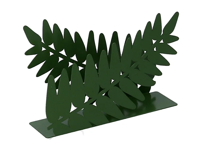 Portatovaglioli metallo foglia alloro verde scuro rettangolare cm14,5x4h10