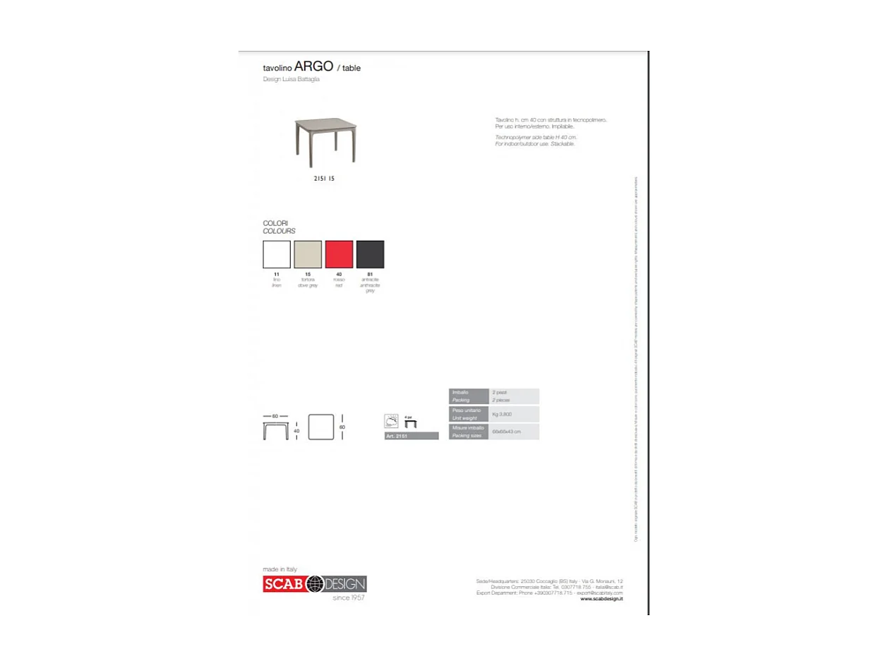 SET DUE TAVOLINI ARGO TECNOPOLIMERO SCABDESIGN MADE IN ITALY - Rosso 40