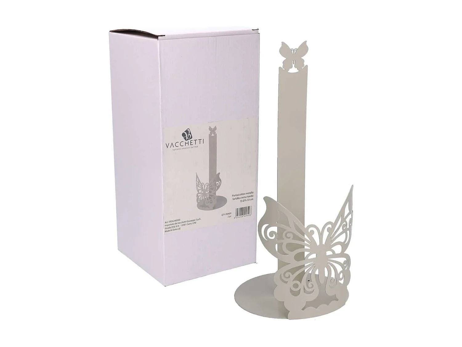 Portascottex metallo farfalla crema tondo cm ø15h33