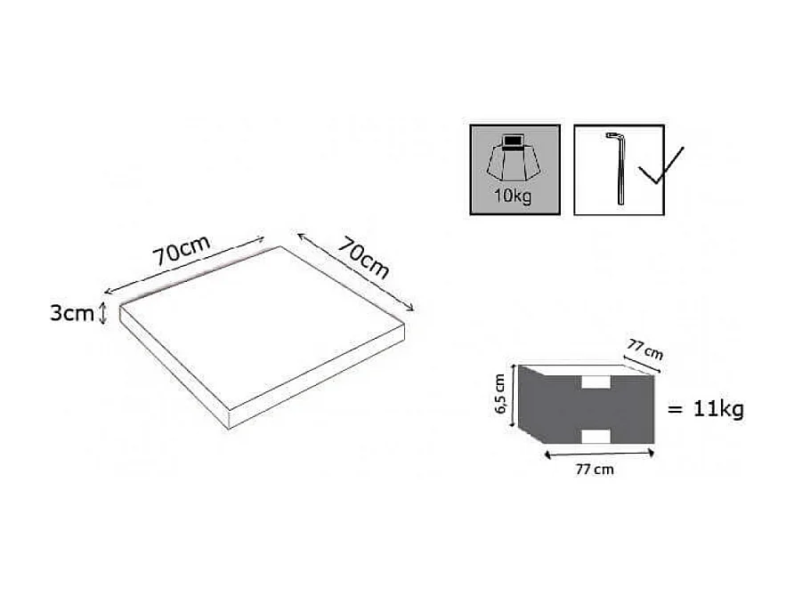 PIANO TAVOLO PER BASE PAXOS 70 X 70