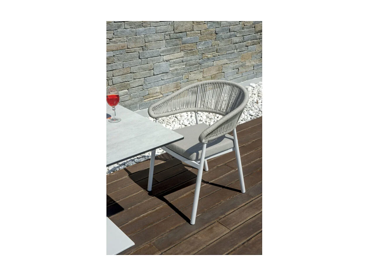 Sedia Perugia Contract In Alluminio Bianco E Corda Per Esterni Beige Moia