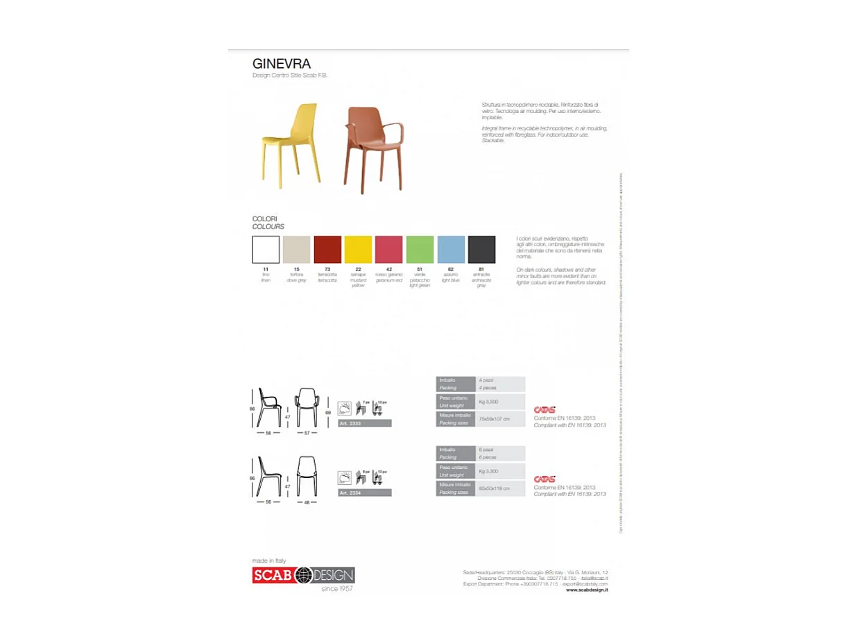 SET 6 SEDIE GINEVRA TECNOPOLIMERO SCAB DESIGN - Antracite 81