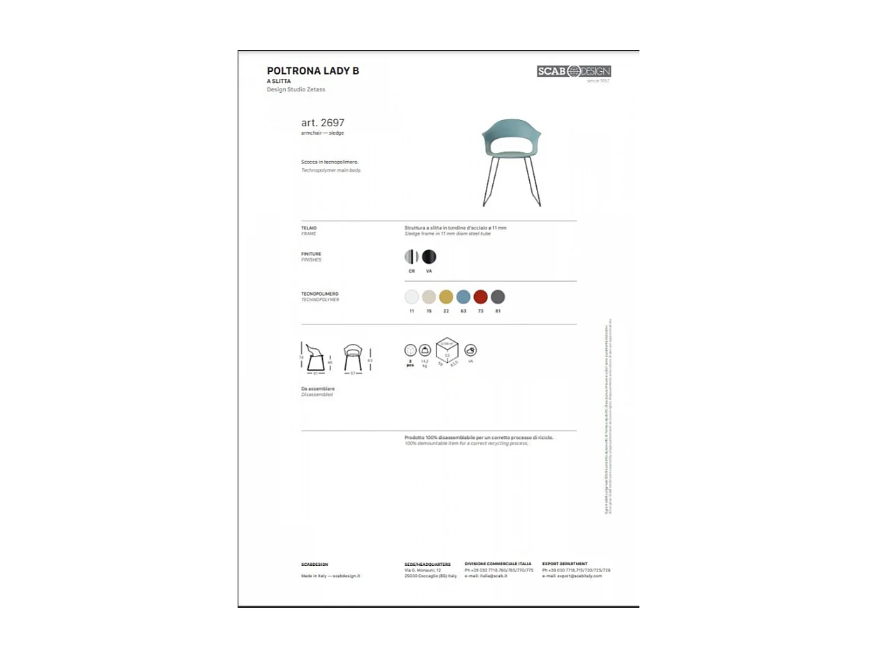 SET DUE SEDIE LADY B A SLITTA MADE IN ITALY SCAB DESIGN - Tortora 15