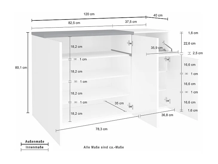 Scarpiera Zet 120 – 3 ante + 1 ribalta – Bianco Lucido/Ardesia