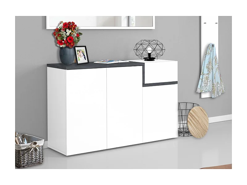 Scarpiera Zet 120 – 3 ante + 1 ribalta – Bianco Lucido/Ardesia