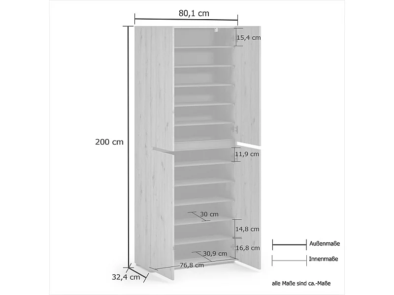 Scarpiera a 4 ante XL con 10 ripiani MISTER Artisan made in Italy