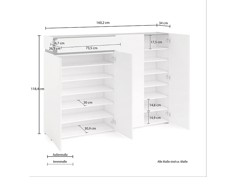 Scarpiera BOB a 4 ante con 1 cassetto con softclose e 4+5 ripiani made in Italy