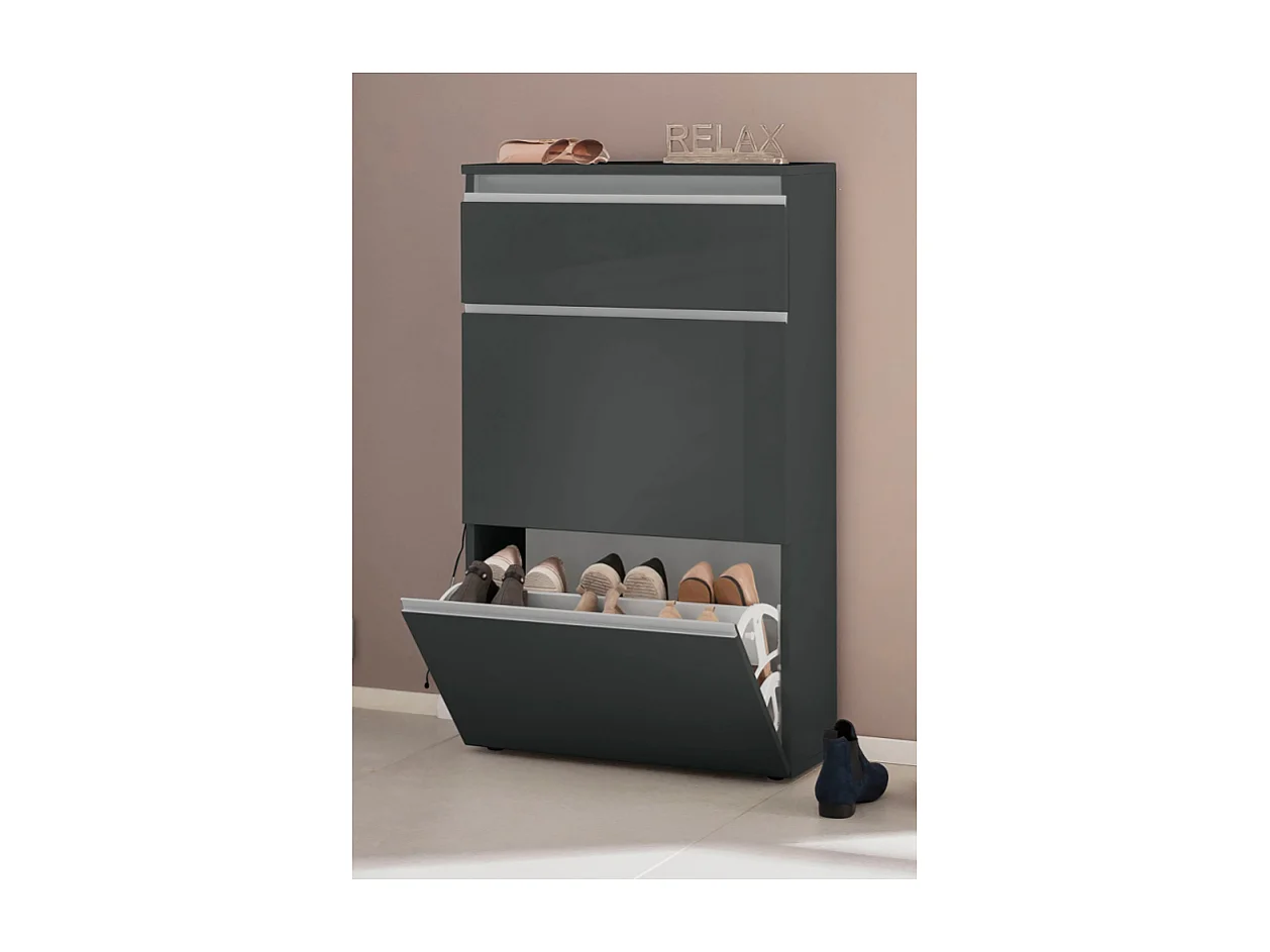 Scarpiera Magic 60 – 2 ante + 1 ribalta – Antracite Lucido