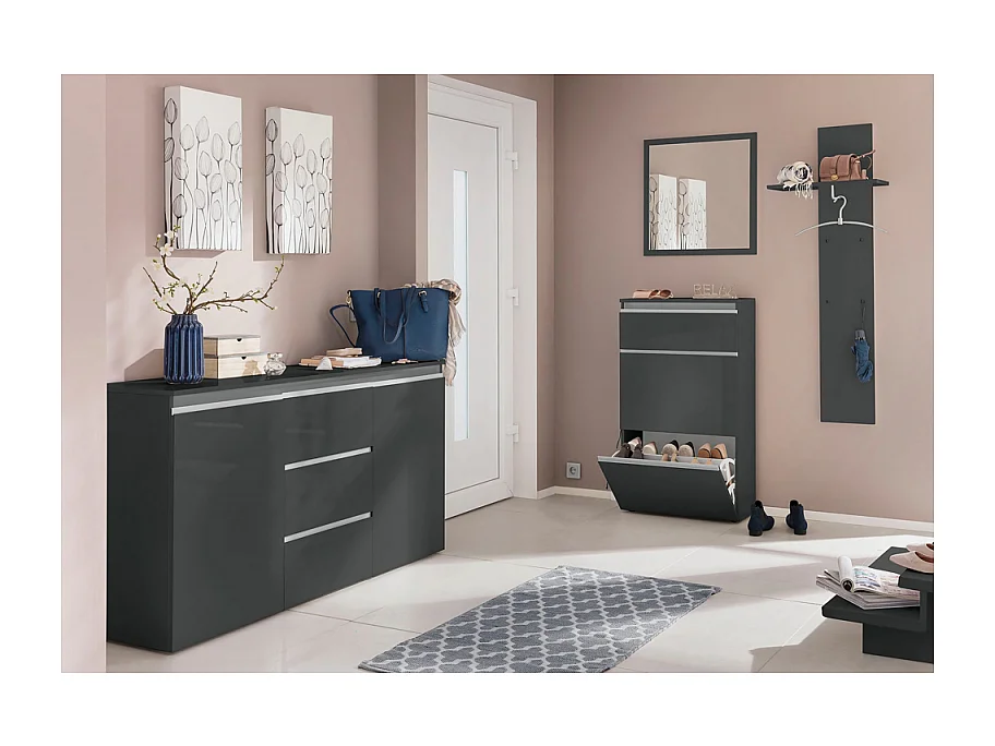 Scarpiera Magic 60 – 2 ante + 1 ribalta – Antracite Lucido