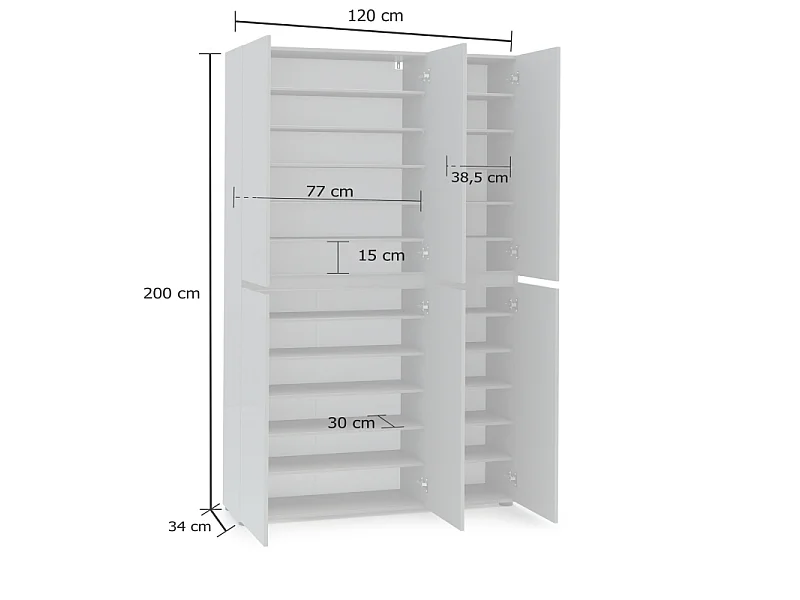 Zapatero XL de 6 puertas con 10+10 estantes Mister - Gris